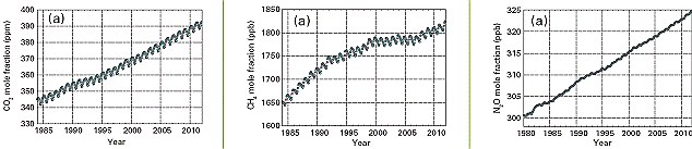 динамика роста концентрации со2, метана и закиси азота